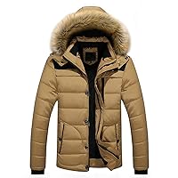 Men's Puffer Jacket Men's Winter Thicken Coat Warm Puffer Parka Jacket with Faux Fur Hood Casual Padded Jacket