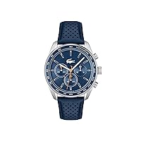 Lacoste Boston Men's Chronograph Watch, Leather Wristband, Water Resistant up to 5 ATM/50 Meters, Classic Watch for Men, 42mm