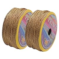 Embroiderymaterial Metallic Soutache Braided Cord Thread/Dori for Embroidery, Aari Work, Tassels, Jewellery, Bracelet, Lace, Crochet (Pack of 2 Rose Gold and Gold, 3MM Width, 10 Mtr/Roll) (Gold)