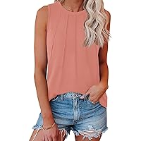 Heymiss Summer Tops for Women 2024 Tank Tops for Women Loose Fit Pleated Round Neck Sleeveless Tops S-2XL