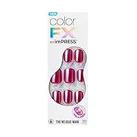 KISS imPRESS No Glue Mani Press-On Nails, Color FX, This City', Dark Red, Short Size, Squoval Shape, Includes 30 Nails, Prep Pad, Instructions Sheet, 1 Manicure Stick, 1 Mini File