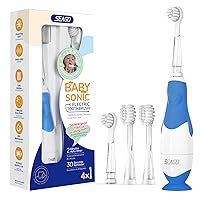 SEAGO Toddler Electric Toothbrushes for Baby Ages 0-3 Years, Baby Toothbrush with Smart Timer and Sucker Base, 4 Replacement Brushheads (Navy-C)