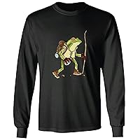 Hiking Frog Gift for Men Women Frog Design for Hiking Enthusiasts Black and Muticolor Unisex Long Sleeve T Shirt