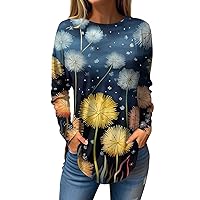 Womens Long Sleeve Tops,Womens Casual Dandelion Printed Blouse Oversized Crewneck Loose Shirts to Wear with Leggings