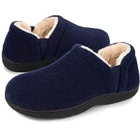 LongBay Men's Slippers Warm Felt Bedroom House Shoes Winter Slip-On Memory Foam Bootie Slippers for Indoor Outdoor