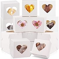 100 Pcs 6 x 6 x 3 Inches Bakery Boxes with Heart Shaped Window Small Cookie Boxes Kraft Treat Boxes Bakery Wrapping Wedding Party Favor Packing Gift Boxes for Mother's Day(White)
