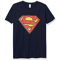DC Comics Superman Classic Logo Boy's Premium Solid Crew Tee, Navy Blue, Youth Small