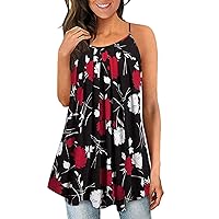 Women's Pleated Loose Camisole Sexy Summer Casual Flowy Cami Tank Sleeveless Tops Blouses Tunic Boho Floral Pattern/Solid Color Shirts with Spaghetti Strap(C Black S)