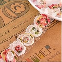 3 Meters Chiffon Organza Colourful Rose Flower Lace Edge Trim Ribbon 2 cm Width Vintage Edging Trimmings Fabric Embroidered Applique Sewing Craft Wedding Dress Embellishment Clothes Decor Embroidery