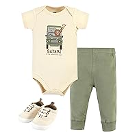 Hudson Baby Unisex Baby Unisex Baby Cotton Bodysuit, Pant and Shoe Set, Going on Safari, Newborn