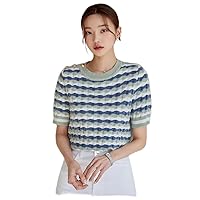 Womens Summer Tops Sexy Casual T Shirts for Women Striped Pattern Button Detail Knit Top