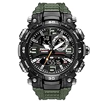 Men Watch Waterproof 50M Dual Time Zone Men’s Luxury Sport Watches Stopwatch Alarm Digital Table Clock Trending (Army Green)