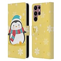 Head Case Designs Yellow Kawaii Christmas Penguins Leather Book Wallet Case Cover Compatible with Samsung Galaxy S22 Ultra 5G