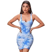 Notch Neck Tie Dye Dress (Color : Baby Pink, Size : X-Large)