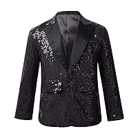 iiniim Kids Boys Sparkly Sequins Lapel One Button Suit Jacket for Wedding Banquet Party Formal wear Suit Coat