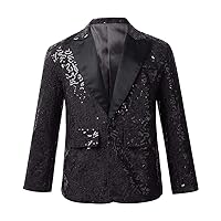 FEESHOW Kids Boys Shiny Sequined Suit Jacket Blazer One Button Tuxedo for Birthday Party Wedding Banquet Prom