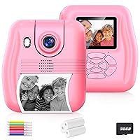 Kids Camera Instant Print, Christmas Birthday Gifts for 3-12 Year Old Girls Boys, 12MP Selfie Digital Toddler Camera Portable Kids Toys, 1080P Child Video Camera with Print Paper, 32GB SD Card- Pink