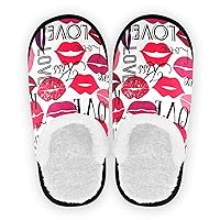 Soft Fuzzy Slippers Valentines Kisses Lips Red Doodles Love For Couple Memory Foam House Slippers Plush Fleece Indoor Outdoor Slipper