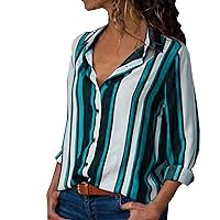 Plus Size Women Striped Long Sleeve Button Down Chiffon Shirts Summer Curved Hem Dressy Casual Loose Fashion Blouses