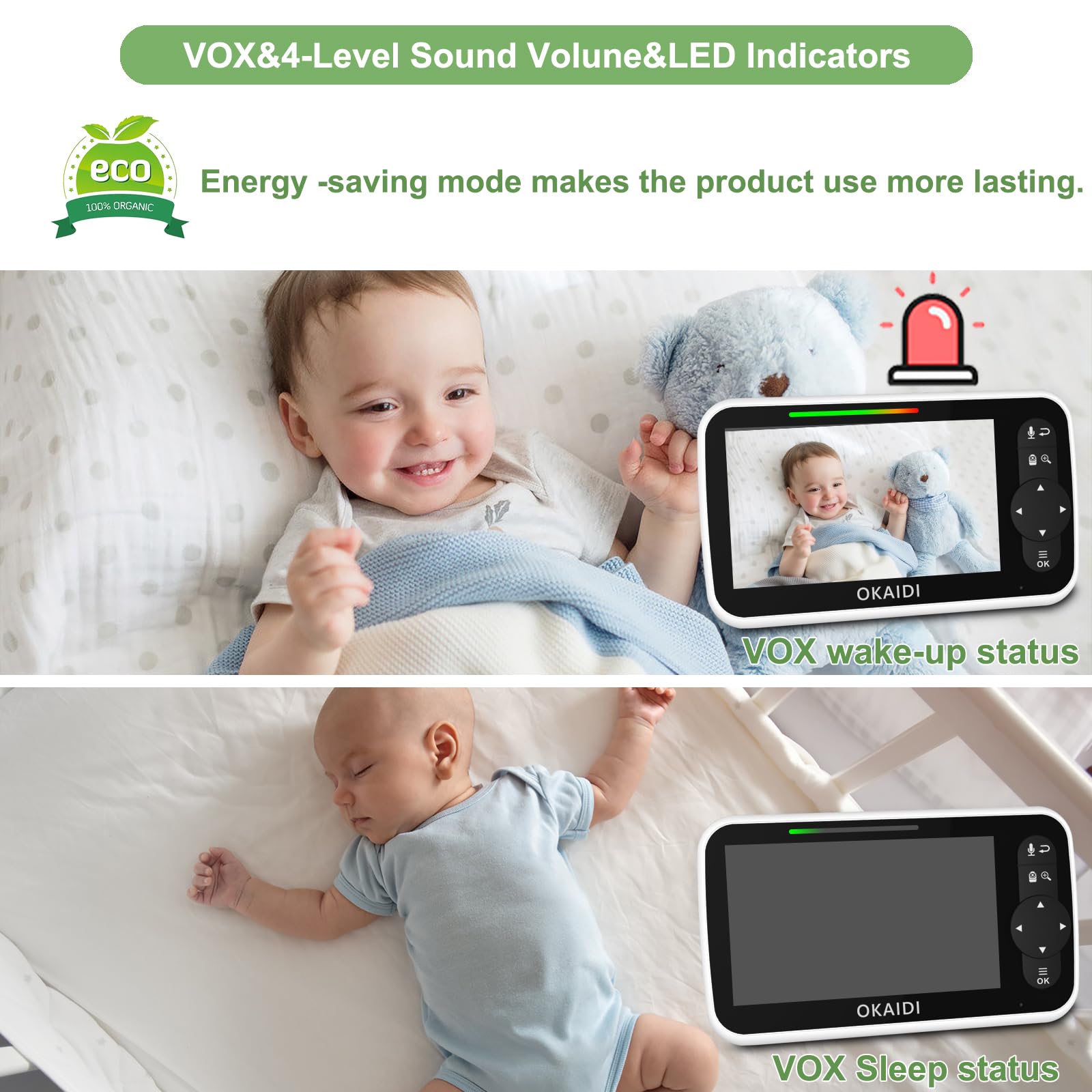 OKAIDI Baby Monitor with Camera and Audio, 5