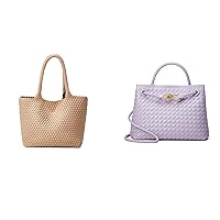 Woven Bags For Women Vegan Leather Purses Summer Bags Khaki Color & Purple Color