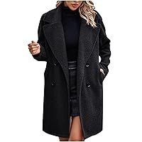 Women's Fuzzy Fleece Coat Lapel Open Front Long Cardigan Faux Fur Warm Winter Jackets Outwear with Double-Breasted