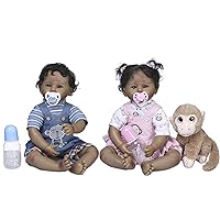 iCradle Angelbaby Realistic Cute 22 inch Reborn Baby Twins Dolls African American Boy and Girl Real Life Reborn Silicone Newborn Babies Black Weighted Dolls Sets for Kids