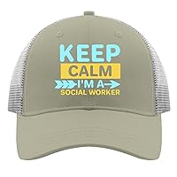 Keep Calm I M a Social Worker Baseball Cap Gym hat Apricot Mens Trucker Hats Gifts for Son Running Cap