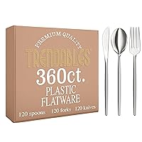 Silver Plastic Forks and Spoons 360 Pack Disposable Silverware Set - Plastic Cutlery Set Includes 3 x 120 - Forks Silverware - Plastic Spoons - Plastic Knives - Plastic Utensils Set by Trendables