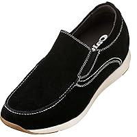 CALTO Men's Invisible Height Increasing Elevator Shoes - Nubuck Leather Slip-on Casual Loafers - 2.8 Inches Taller