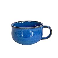 Set Of 2 Ceramic Handmade Belly Coffee Mug Pottery Mug 12 oz (Blue)
