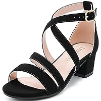 Girls Sandals Chunky High Heel Strappy Open Toe Ankle Strap Dress Shoes for Little Big Kids in Wedding Party