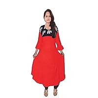 Women's Long Dress Red Color Animal Print Tunic Casual Cotton Frock Suit Plus Size (4XL)