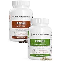 Real Mushrooms Ergothioneine (60ct) and Reishi 415 (90ct) Bundle with Shiitake and Oyster Mushroom Extracts - Longevity and Relaxation -Vegan, Gluten Free, Non-GMO - Natural Support for Healthy Aging