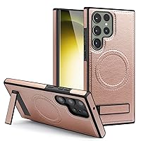 Magnetic Case for Samsung Galaxy S24ultra/S24plus/S24 Business Leather Cover with Adjustable Holder Stand Slim Fit Luxury Protective Shell (Gold,S24plus)