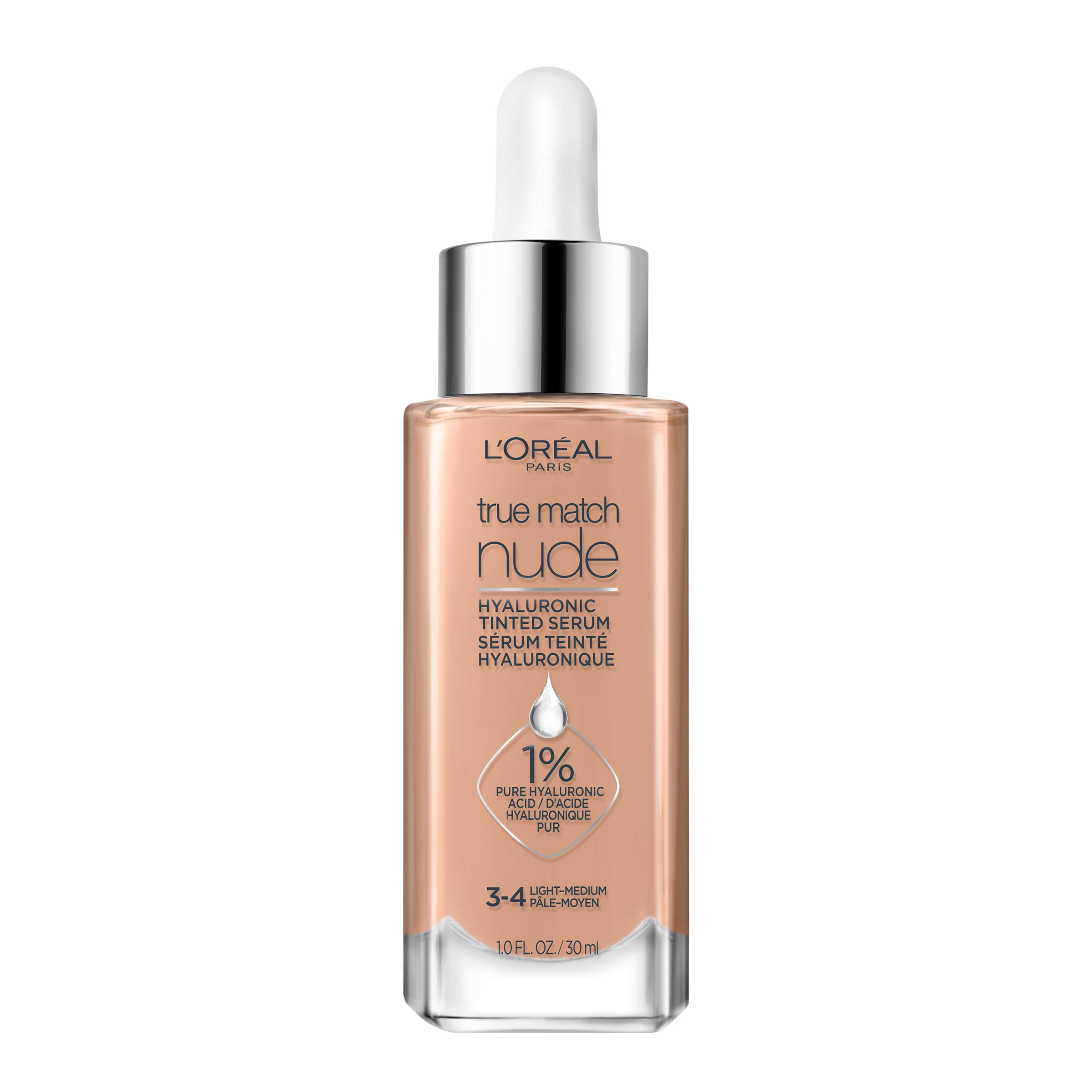 L’Oréal Paris Cosmetics True Match Nude Hyaluronic Tinted Serum The 1st Tinted serum with 1% Hyaluronic acid Instantly skin looks brighter,even&feels hydrated Skincare,Light-Medium 3-4,1 fl. oz.