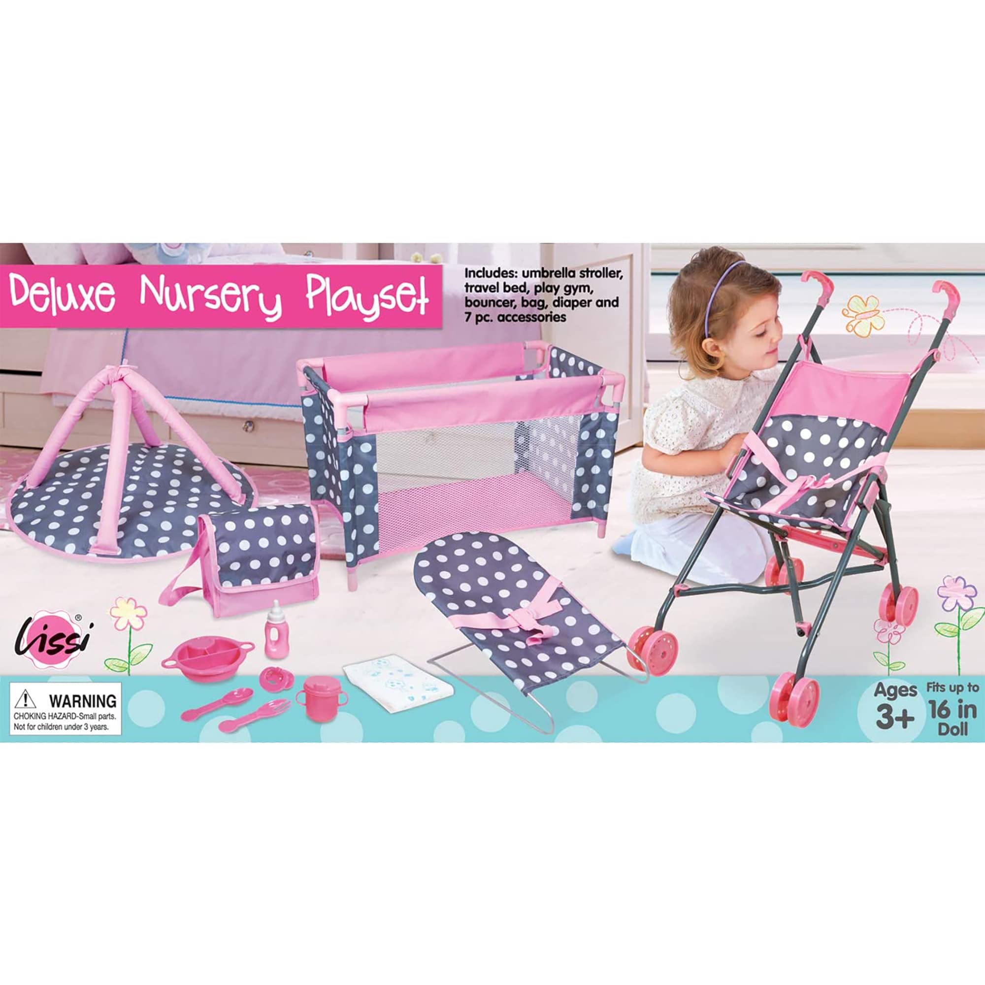 Lissi 5 Piece Doll Deluxe Nursery Play Set with Accessories