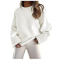 Women's Sweaters 2023 Casual Solid Color Puff Sleeve Turtleneck Crochet Drop Shoulder Pullover Jumper Tops