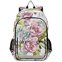 ALAZA Watercolor Peony Flowers Succulents Butterflies Backpack Daypack Bookbag
