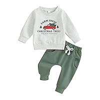 Engofs Toddler Baby Boy Halloween Outfit Pumpkin Crewneck Sweatshirt Pants Set Fall Winter Clothes