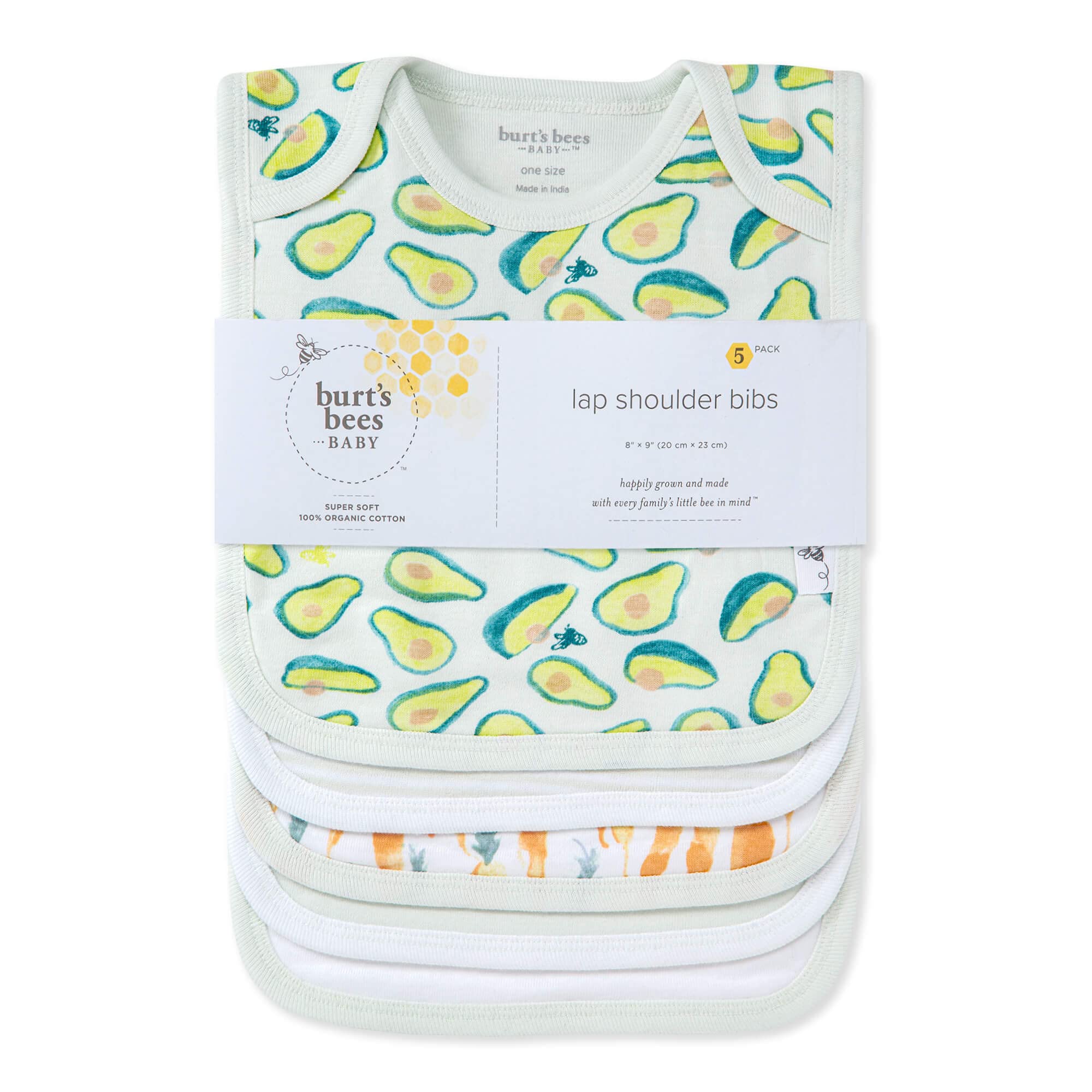 Burt's Bees Baby Bibs, Lap-Shoulder Drool Cloths, 100% Organic Cotton with Absorbent Terry Towel Backing