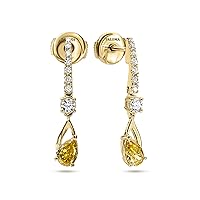 18K Yellow/White/Rose Gold Secret Earrings With 0.87 TCW Natural Diamond (Pear Shape, Yellow Color, VS-SI2) Dainty Earrings, Statement Earrings, Earrings For Women, Gift For Her Jewelry For Women