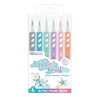 BAZIC Brush Markers 6 Pastel Colors, Fine Line Washable Coloring Marker, Non Toxic Drawing Gift for Art School Supplies (6/Pack), 1-Pack