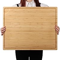 Extra Large 100% Organic Bamboo Cutting Board, 24x18 Inch Butcher Block Chopping/Carving Board with Handle and Juice Groove for Turkey, Meat, Vegetables, BBQ (XXL, 24
