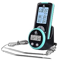 AIMILAR Remote Meat Thermometer for Cooking - Dual Probes Digital Meat Temperature Thermometer Magnetic for Grilling and Smoking with Clip Timer Alarm for Kithen Oven (Blue)