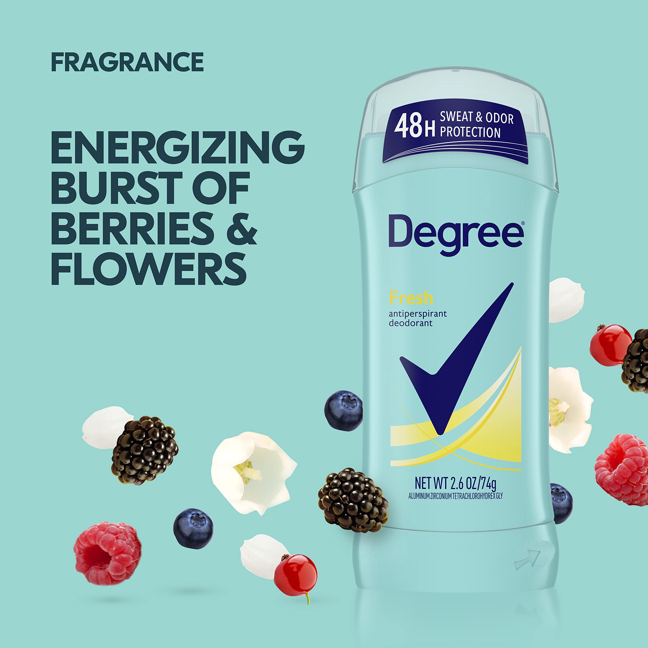 Degree Antiperspirant Deodorant 48-Hour Sweat and Odor Protection Fresh Energy Antiperspirant For Women 2.6 oz, Pack of 6