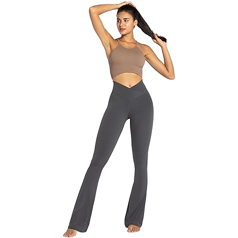 Flare Leggings, Crossover Yoga Pants with Tummy Control, High-Waisted and Wide Leg