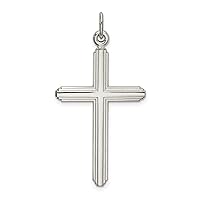 Sterling Silver Polished Grooved Cross Pendant Fine Jewelry Gift For Her For Women