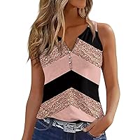Tank Top for Women 2024 Summer Stripes Ptinted Vintage Button Down Notch V-Neck Sleeveless Camis