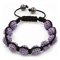 Unisex Buddhist Bracelet Crystal Lilac Diamante Beads 10mm - Adjustable